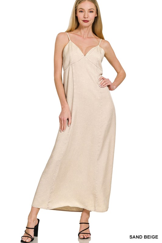 Tencel Mineral Washed Maxi Dress - Sand Beige