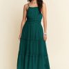 Texture Swiss Dot Ruffle Square Neck Midi Dress - Forest Green
