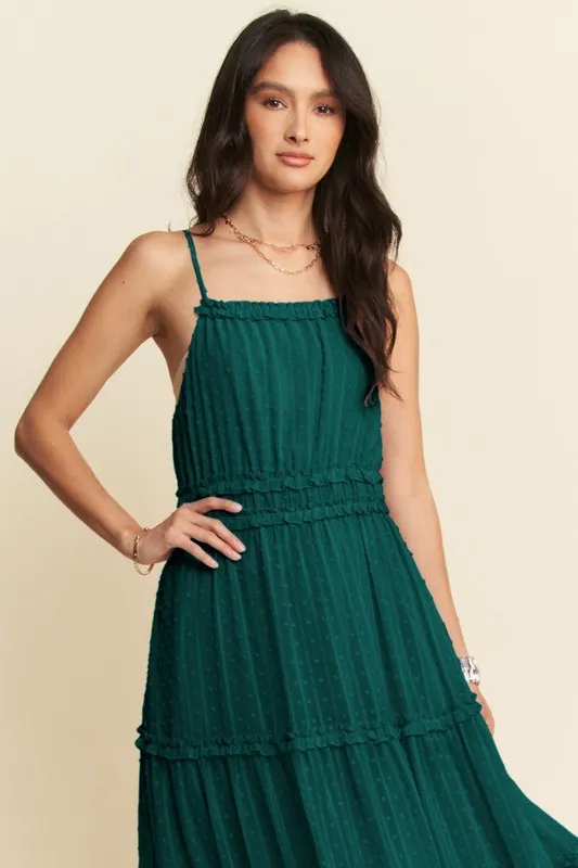 Texture-Swiss-Dot-Ruffle-Square-Neck-Midi-Dress-Forest-Green-4