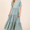 Textured Short Sleeve Tiered Dress - Mint