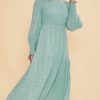 Textured Smocking Bodice Tiered Midi Dress - Bt Teal