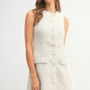 Tweed Sleeveless Button Down Mini Dress - Pink Multi