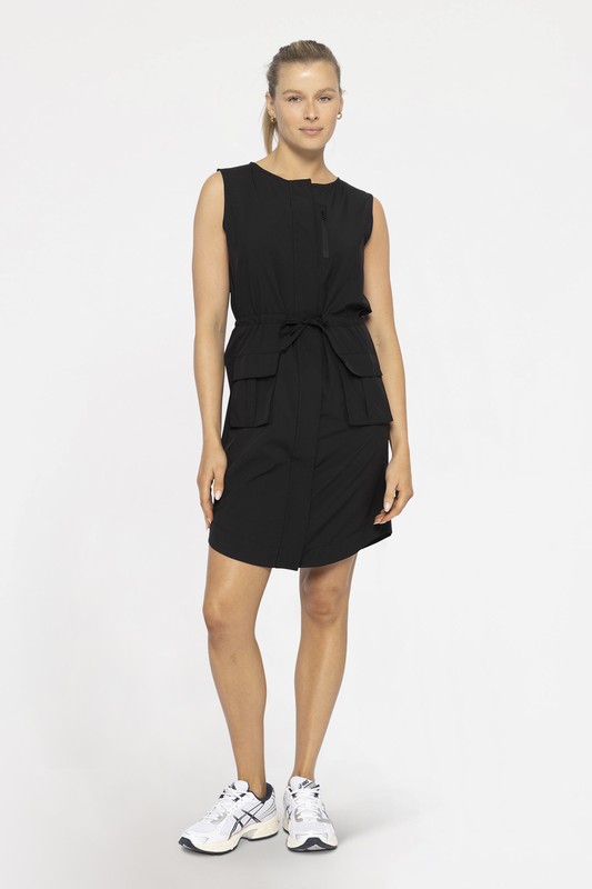 Versatile Drawstring Waist Tank Dress - Black