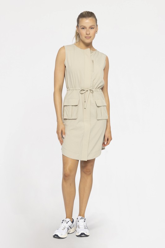 Versatile Drawstring Waist Tank Dress - Green Khaki