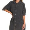 Washed Double Gauze Button Down Shirt Dress - Ash Black