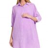 Washed Double Gauze Button Down Shirt Dress - B Lavender