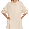 Washed Double Gauze Button Down Shirt Dress - Sand Beige