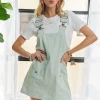 Adjustable Wide Strap Square Neck Overall Dress - Gum Leaf