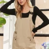 Adjustable Wide Strap Square Neck Overall Dress - Tan