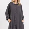 Airflow 3/4 Sleeve Buttoned Shirt Mini Dress - Charcoal