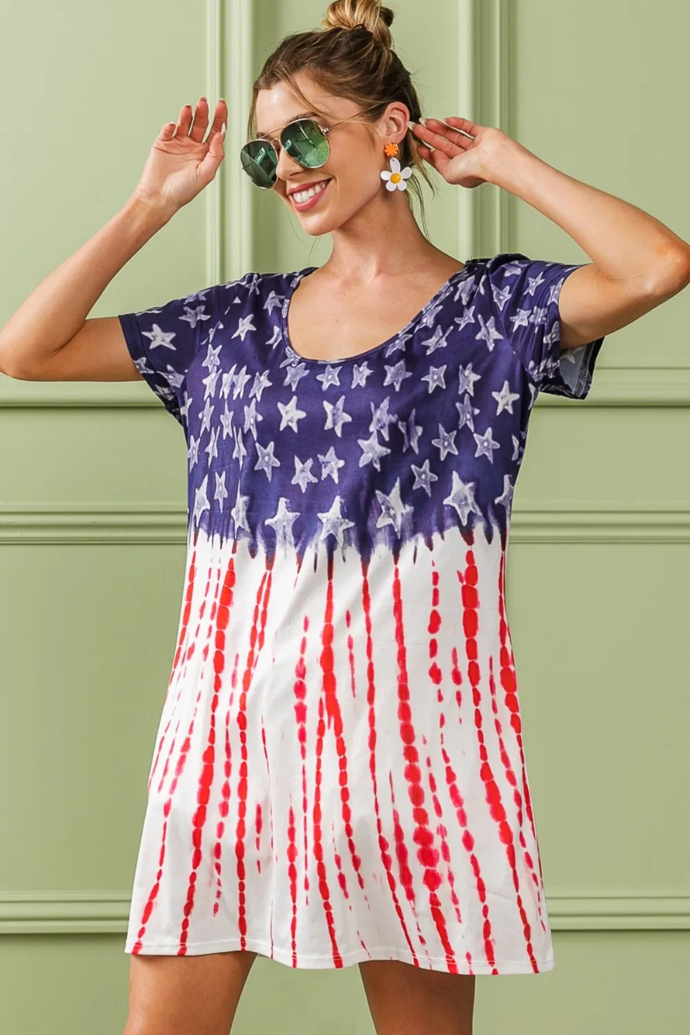 American Flag Theme Tee Dress - Navy/Red