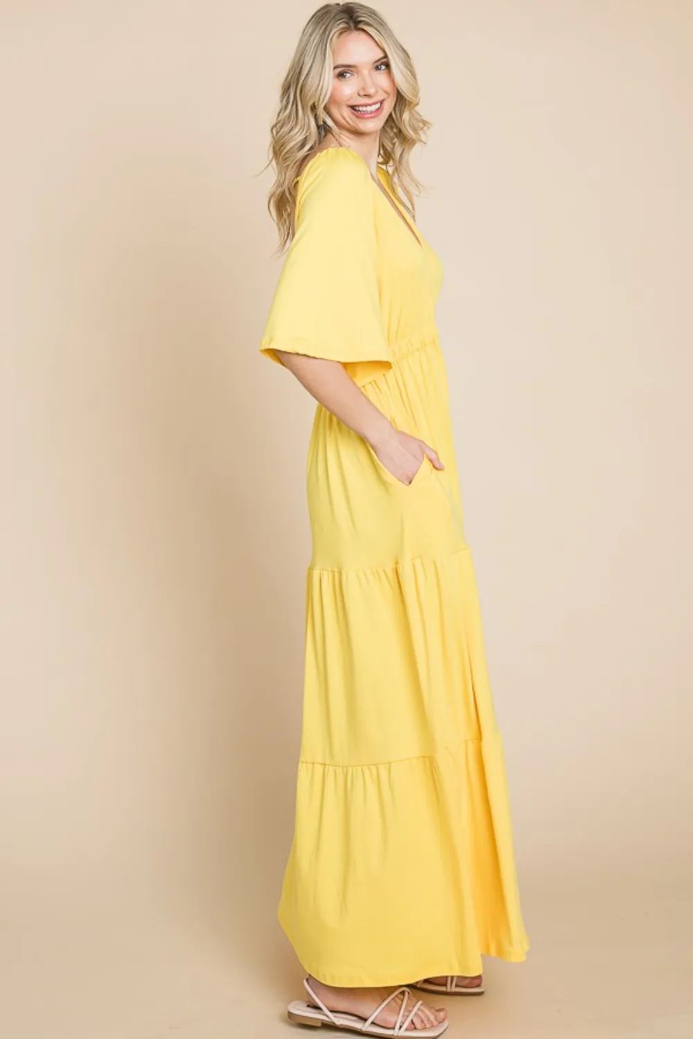 Backless-Plunge-Half-Sleeve-Tiered-Dress-Lemonade-3
