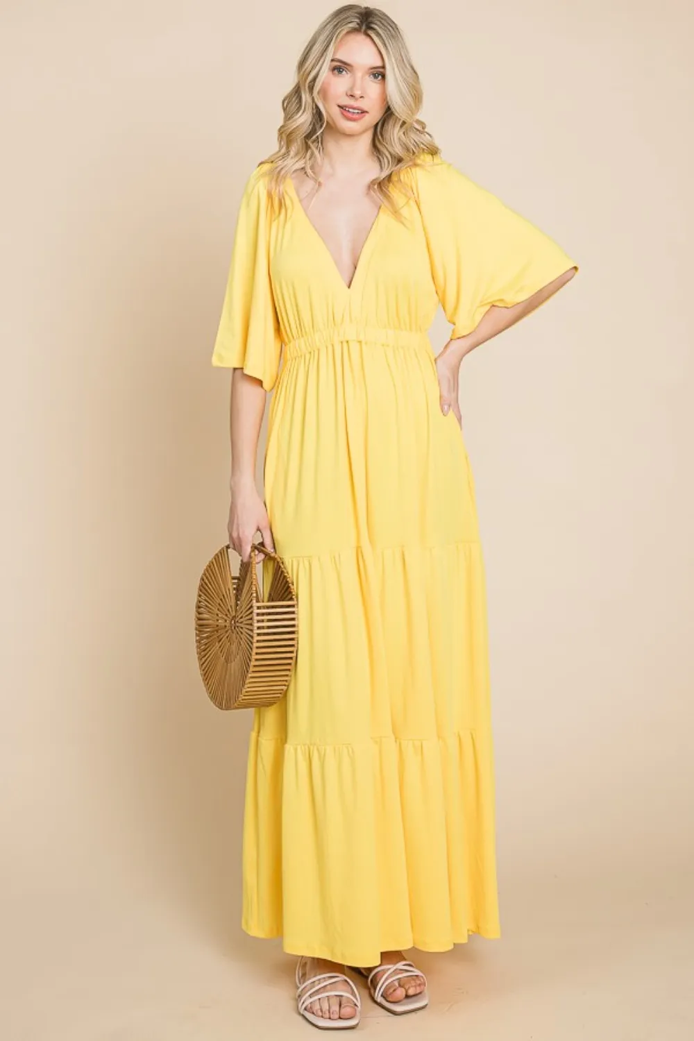 Backless-Plunge-Half-Sleeve-Tiered-Dress-Lemonade-4