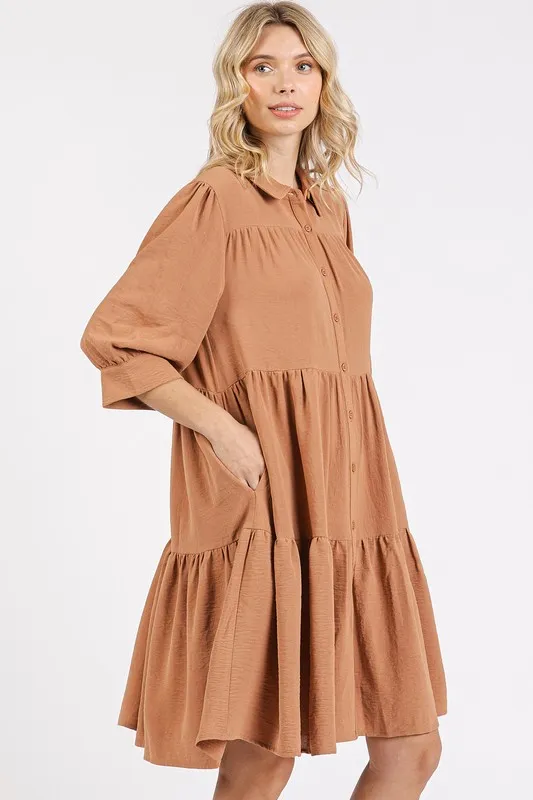 Button-Detail-Collared-Neck-Tiered-Shirt-Dress-Ochre-2