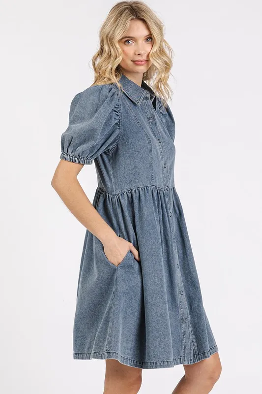 Button-Down-Puff-Sleeve-Denim-Dress-Denim-4