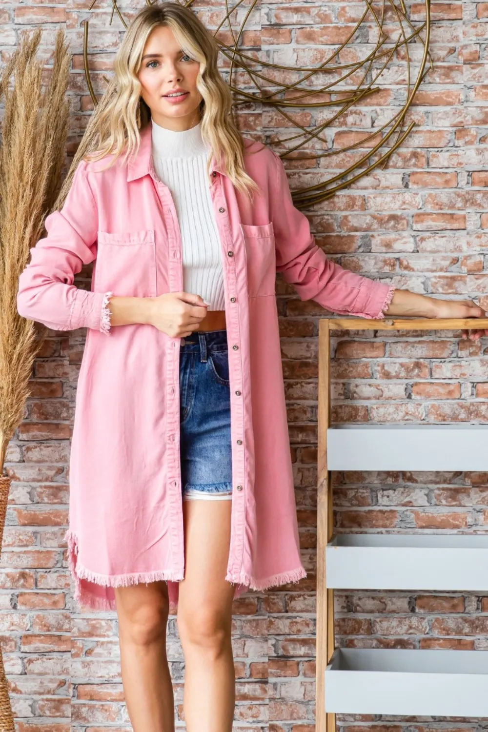 Button-Up Shirt Dress - Pink