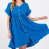 Button Up short Sleeve Dress - Blue