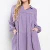 Ces Femme Johnny Collar Balloon Sleeve Mini Dress - Lavender