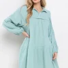 Ces Femme Johnny Collar Balloon Sleeve Mini Dress - Mint