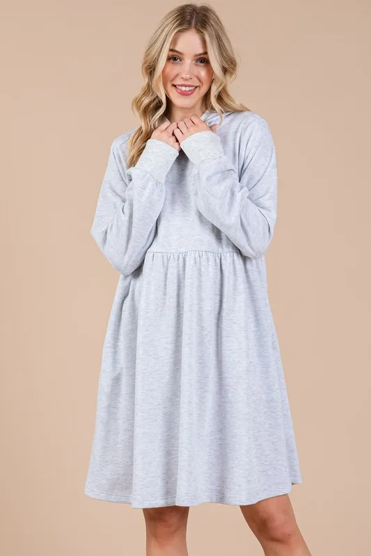 Ces Femme Long Sleeve Hooded Sweatshirt Dress - Light Gray