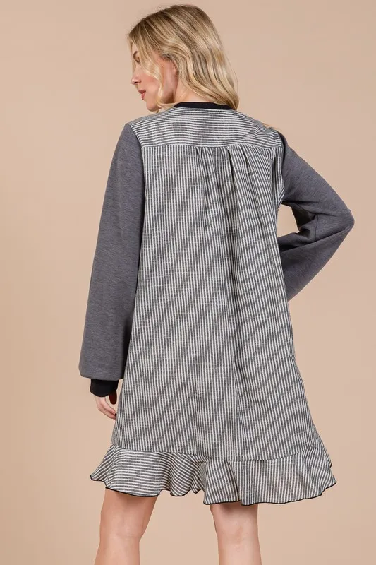 Ces-Femme-Striped-Patchwork-Round-Neck-Terry-Sweatshirt-Dress-Charcoal-2