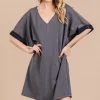 Ces Femme V-Neck Half Sleeve Dress - Charcoal