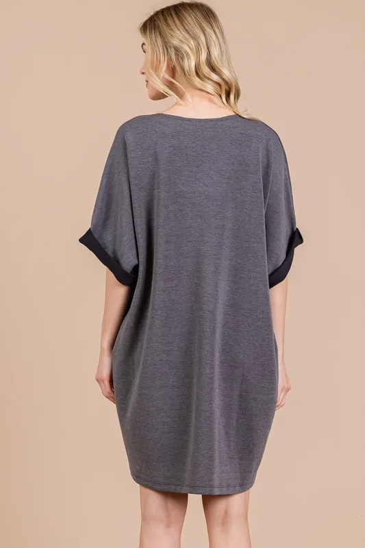 Ces-Femme-V-Neck-Half-Sleeve-Dress-Charcoal-2