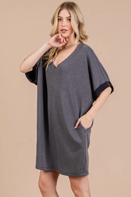 Ces-Femme-V-Neck-Half-Sleeve-Dress-Charcoal-4