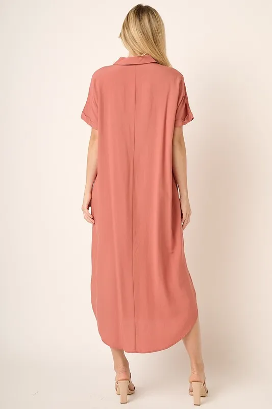 Collared-Neck-Dolman-Short-Sleeve-Midi-Shirt-Dress-Clay-2