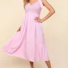 Crochet Lace Ruffle Hem Cami Midi Dress - Pink