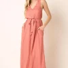 Cross Back Belted V Neck Tank Maxi Dress - Ginger