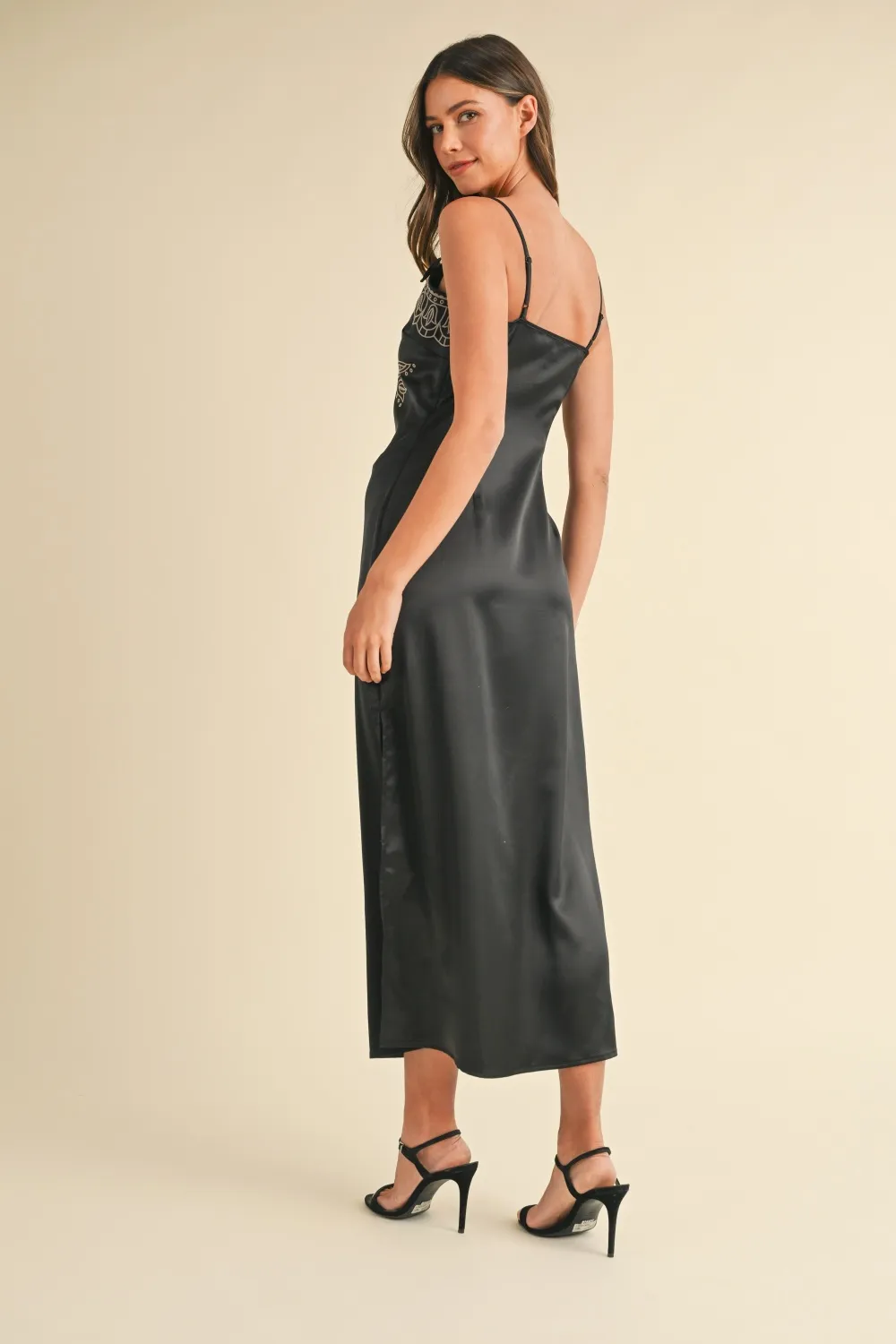 Embroidered-Cami-Satin-Midi-Slit-Dress-Black-2