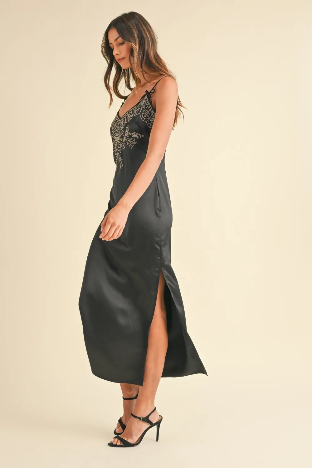 Embroidered-Cami-Satin-Midi-Slit-Dress-Black-3