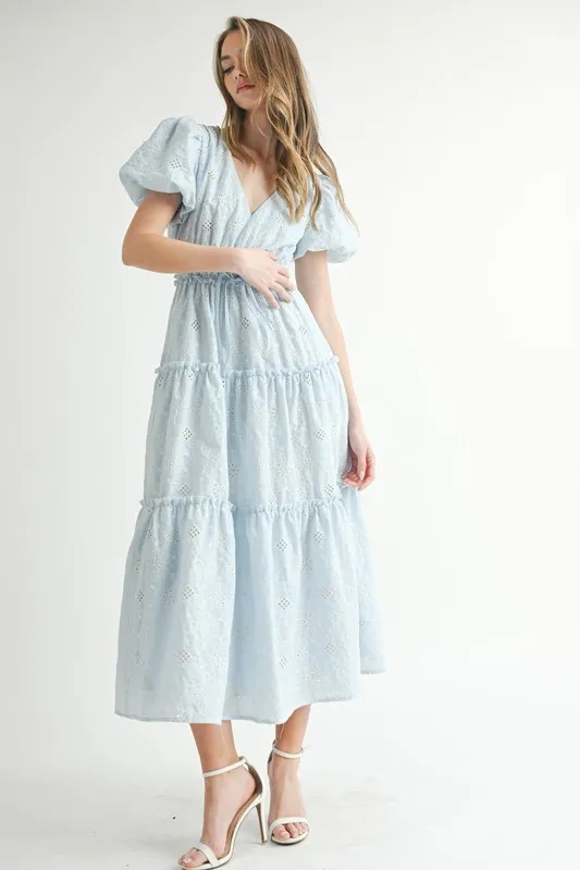 Eyelet-Lace-Puff-Sleeve-V-Neck-Midi-Dress-Blue-2