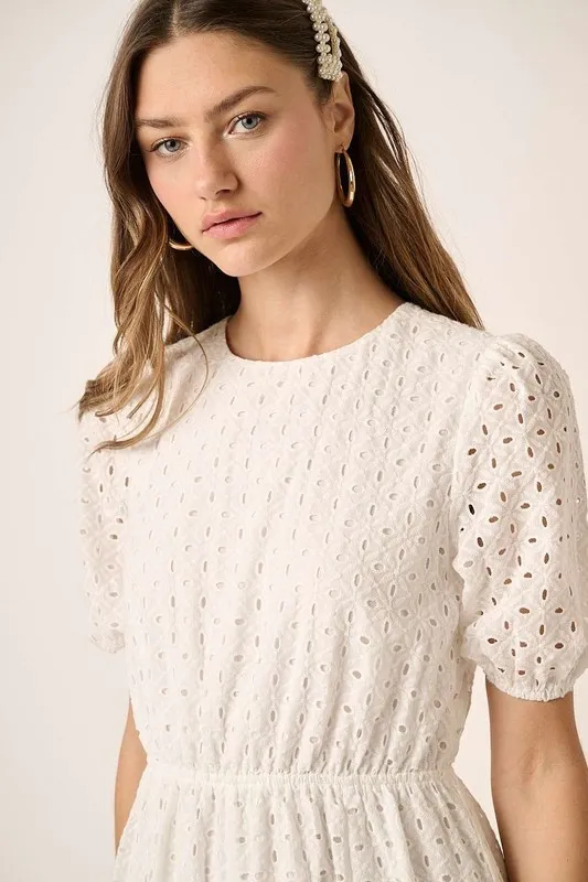 Eyelet-Round-Neck-Puff-Sleeve-Mini-Dress-White-4