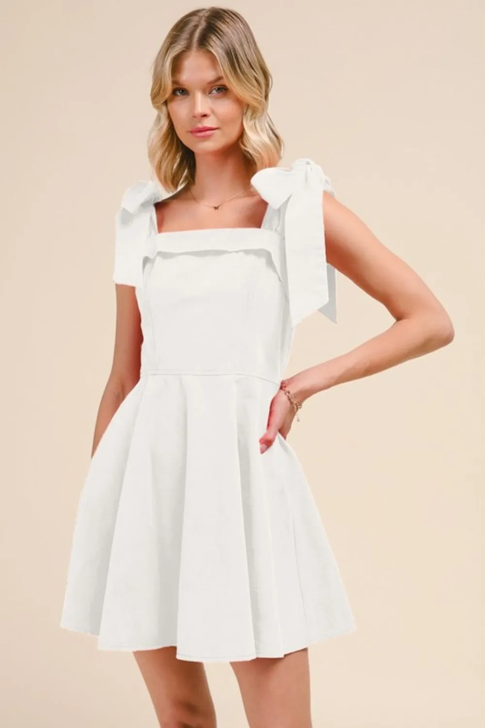 Fit and Flare Washed Gameday Dress - Off White