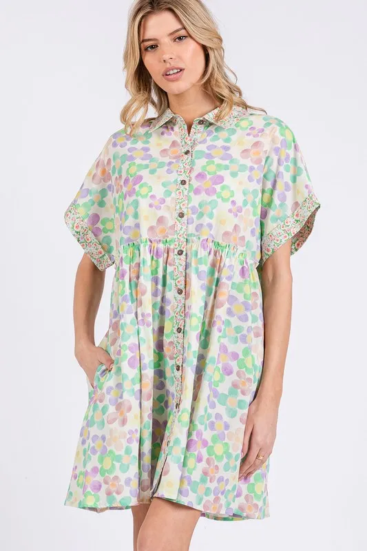 Floral-Babydoll-Short-Sleeves-Dress-Gum-Leaf-2