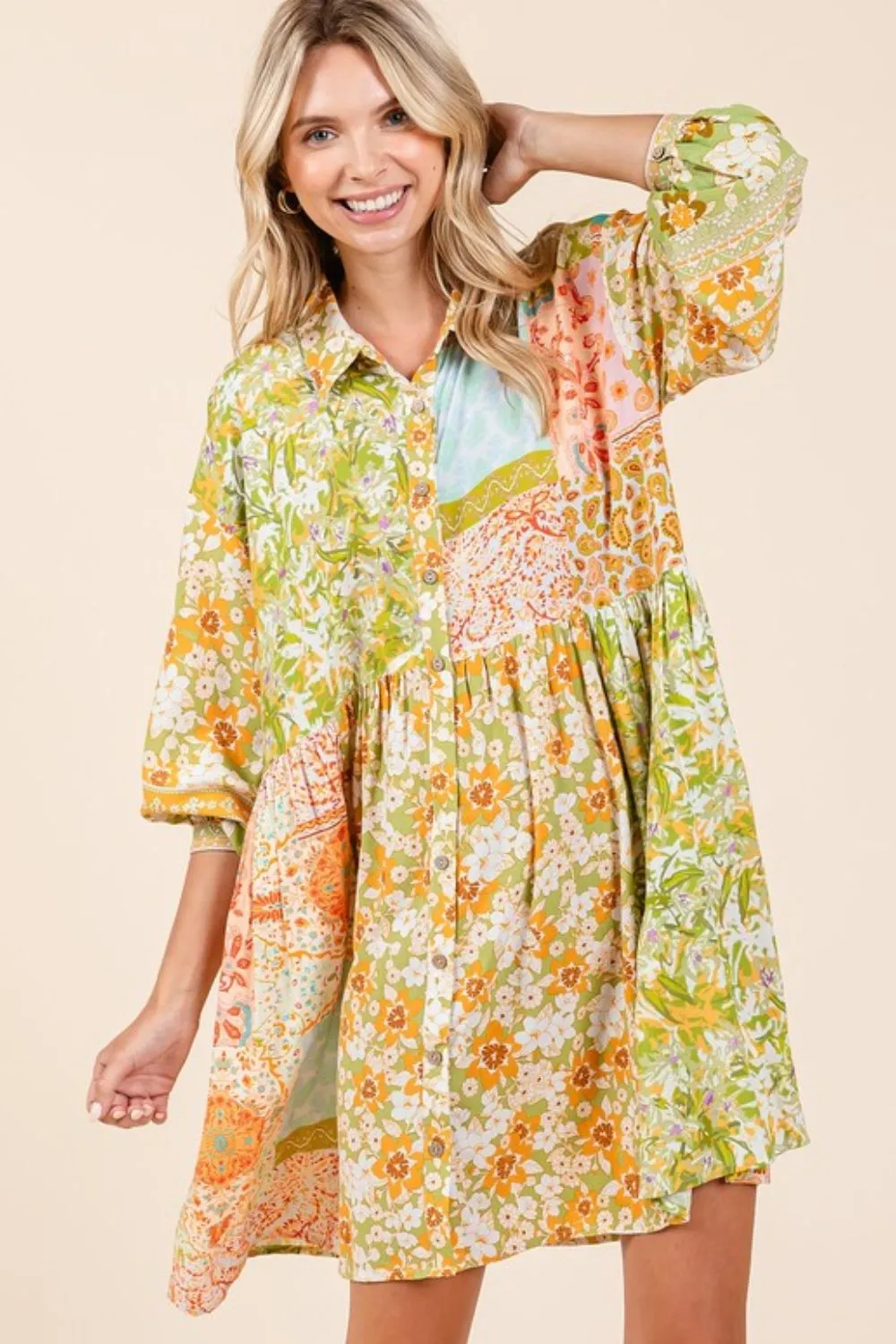 Floral-Button-Detail-Long-Sleeve-Shirt-Dress-Green-Tea-1