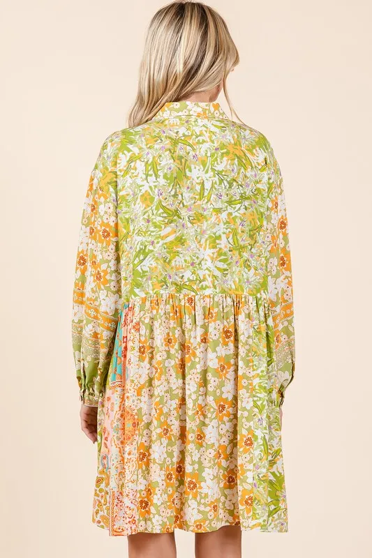 Floral-Button-Detail-Long-Sleeve-Shirt-Dress-Green-Tea-2