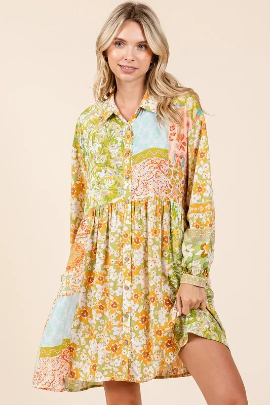 Floral-Button-Detail-Long-Sleeve-Shirt-Dress-Green-Tea-3