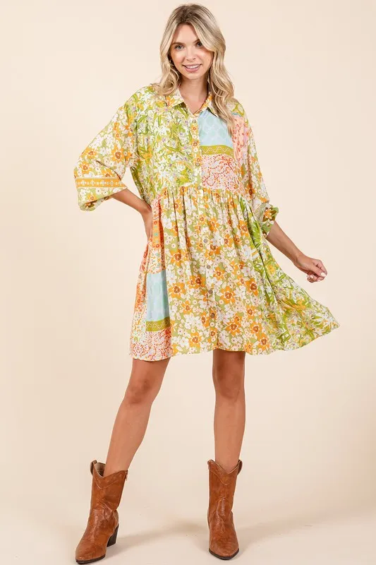 Floral-Button-Detail-Long-Sleeve-Shirt-Dress-Green-Tea-4