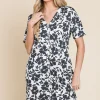 Floral Button Down Mini Dress - Black