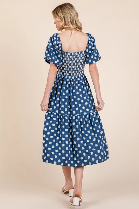 Floral-Embroidered-Smocked-Puff-Sleeve-Tiered-Midi-Dress-Royal-Blue-3