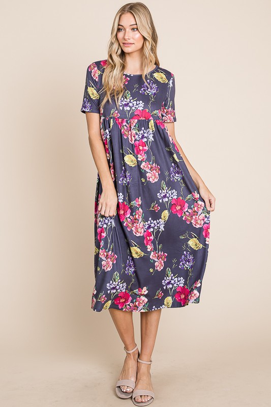 Floral Print Midi Dress - As Shown