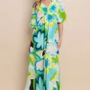 Floral Printed Slit Maxi Dress - Blue Yellow