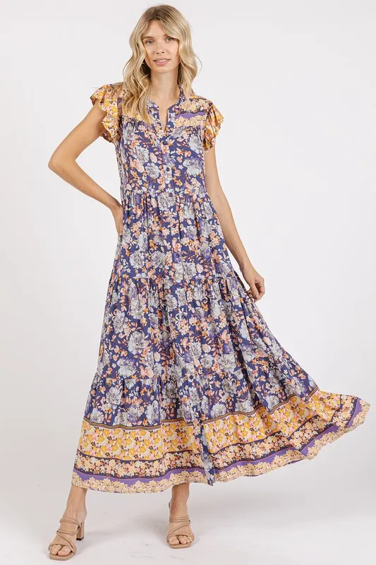 Floral-Ruffled-Notched-Cap-Sleeve-Maxi-Dress-Peacock-Blue-1