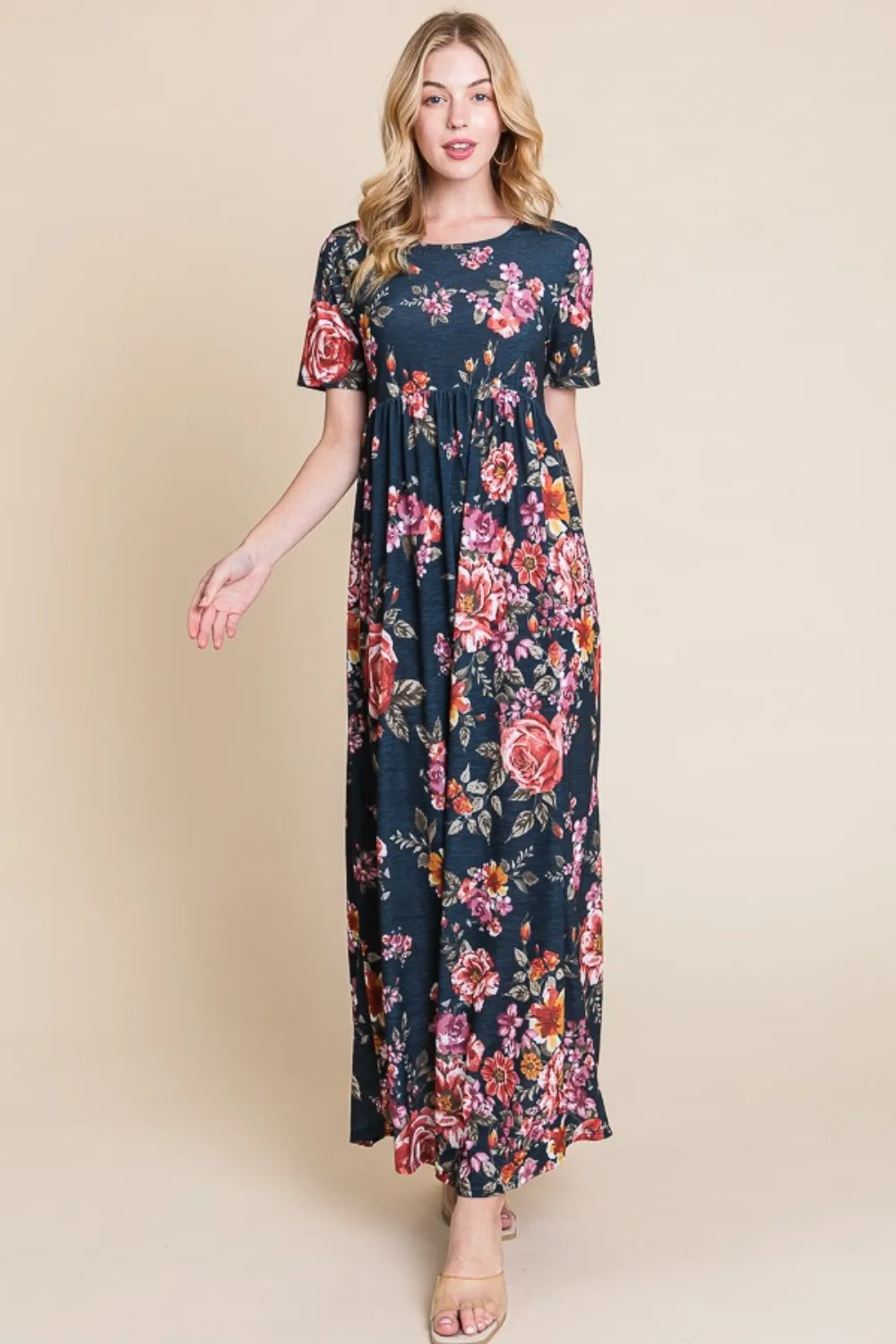 Floral Short Sleeve Maxi Dress - Floral
