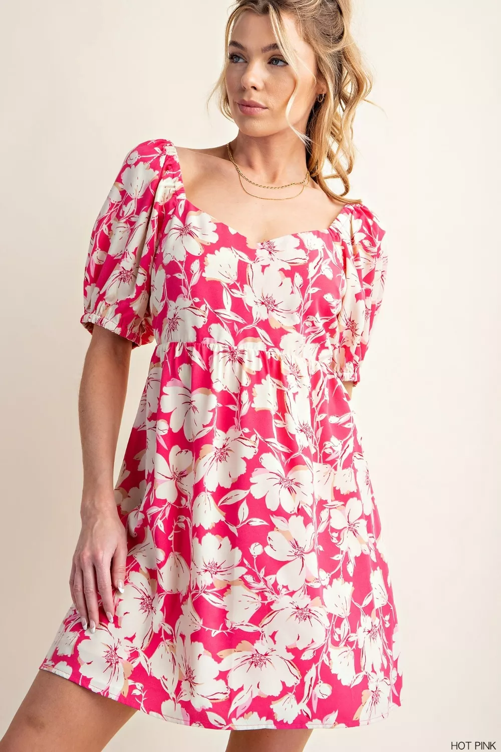 Floral-Short-Sleeve-Mini-Dress-Hot-Pink-3