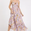 Floral Smocked Back Ruffled Hem Maxi Cami Dress - Lavender