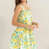Floral Tie Shoulder Mini Dress - Yellow
